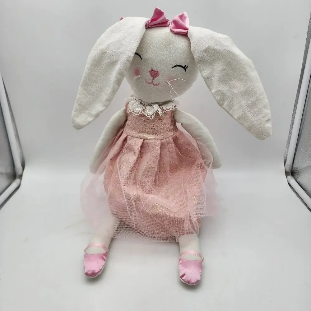 Linen Ballerina Bunny Plush Figurine 22